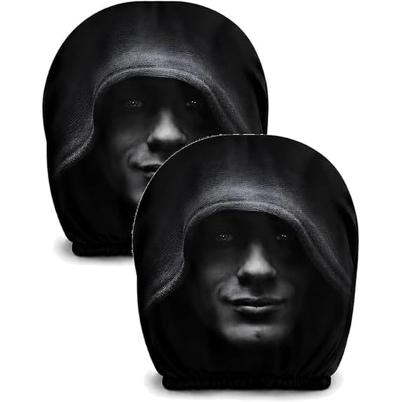 2Pcs Ghost Face Headrest Covers, Scary Covers for Cars, Stretchy Seat Headrest Protector, Funny Cover for Auto, Vehicle, Truck, SUV, Washable Elastic Fabric, Interior Accessories