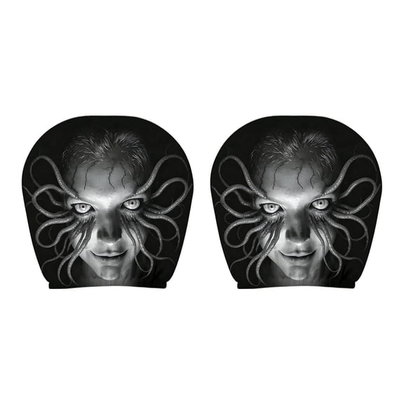 2Pcs Ghost Face Headrest Covers, Scary Face Printing Auto Seat Universal Elastic Models Headrest Protector with Glowing-Eye Effects Cover Funny Decoration for Car Interior Vehicle Truck SUV
