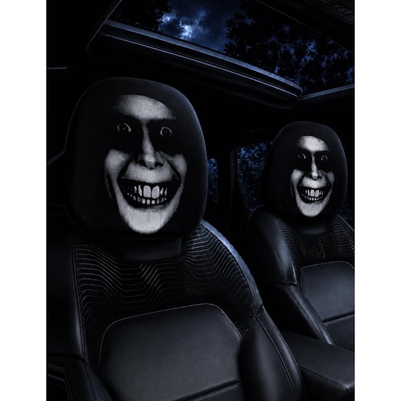 2Pcs Ghost Face Headrest Covers, Scary Face Printing Auto Seat Universal Elastic Models Headrest Protector with Glowing-Eye Effects Cover Funny Decoration for Car Interior Vehicle Truck SUV