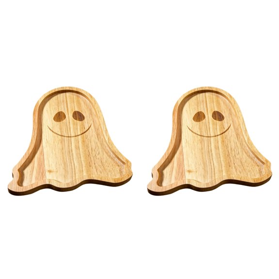 2Pcs Ghost Shaped Serving Tray, Halloween Charcuterie Board, Funny Wooden Cutting Board for Snack Cheese Fruit Candy Treats Holiday Party Decor Kitchen Table Display
