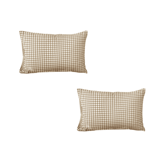 2Pcs Gingham Pillowcases Standard Size Pillow Plaid Pillowcases, Grid Checkered Gingham Washed Cotton Pillow Covers with Envelope Closure, Soft & Durable (29''x19'',Brown)