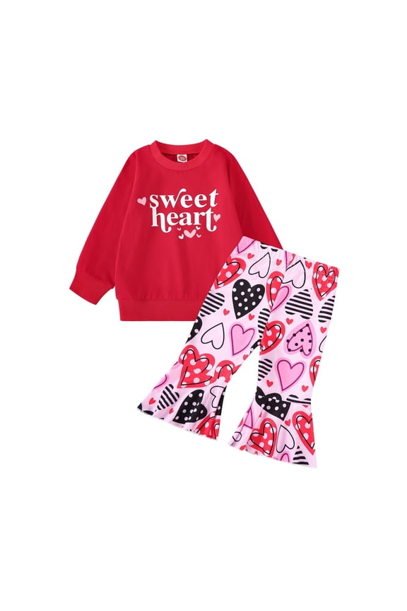 2Pcs Girls Boys Valentine'S Day Clothes Outfit Short Sleeve Tops& Pants Set Kids Clothes
