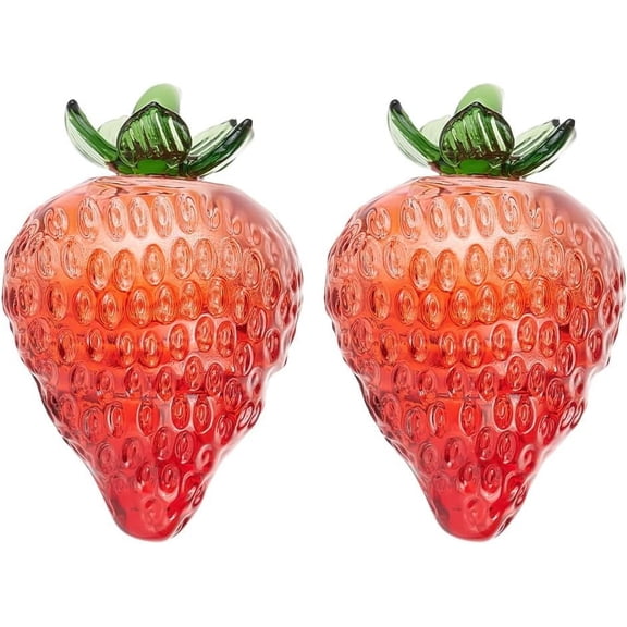 2Pcs Glass Artificial Fruit Ornaments Pretending Prop Decorations Strawberry 66x44x43.5mm