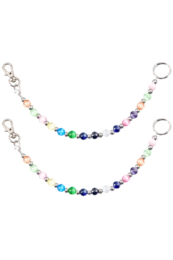 2Pcs Glass Cat Eye Beads Keychain with Alloy Swivel Clasps and 304 Stainless Steel Rings Mixed Color 250mm DIY