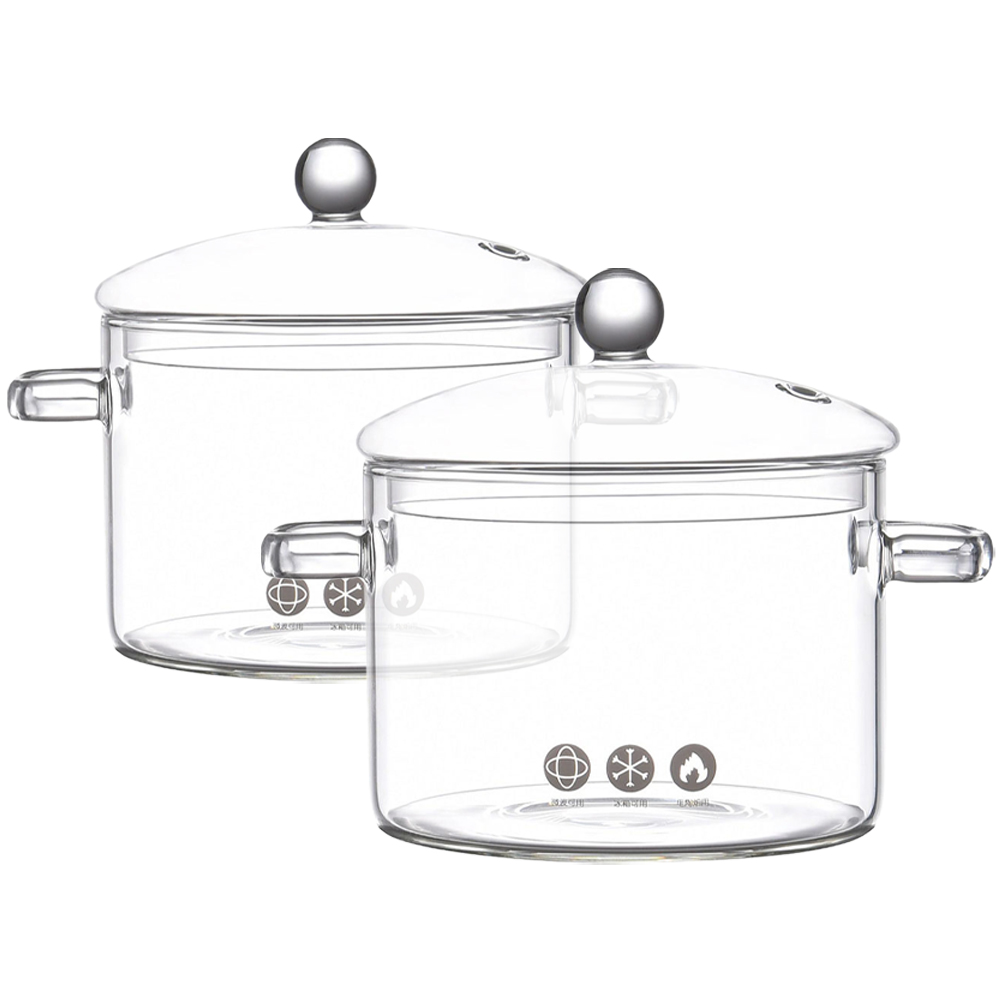 2Pcs Glass Clear Saucepan with Lid Heat Resistant Glass Cooking Pot for