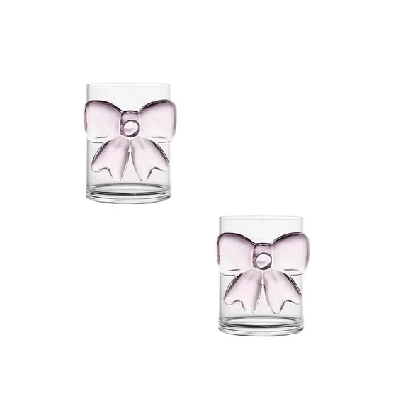 2Pcs Glass Cup With Bow Transparent Glass Iced Coffee Cup Glass Juice Cup Milk Cup Suitable For Weddings Parties And Home Home Decor