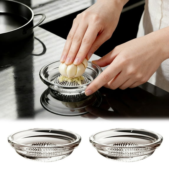 2Pcs Glass Garlic Grater Plate Classic Style Non- Garlic Grater Dish For Garlic Chocolate Ginger Cheese Multi-Use Kitchen Grater Tool(Silver-9.8Cm)