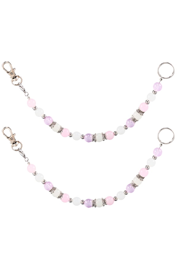 2Pcs Glass Keychain with 304 Stainless Steel Ring and Alloy Swivel Clasps Mixed Color 270mm DIY