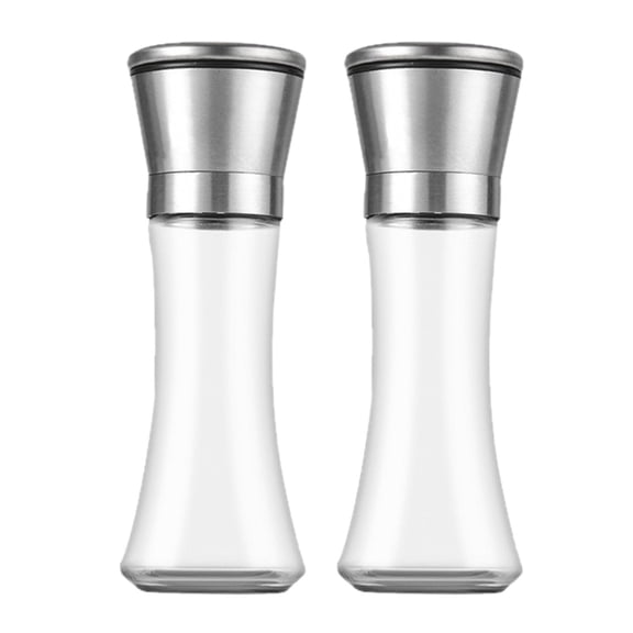 2Pcs Glass Pepper And Salt Grinder, Stainless Steel Adjustable Mill, Refillable And Durable, Clear