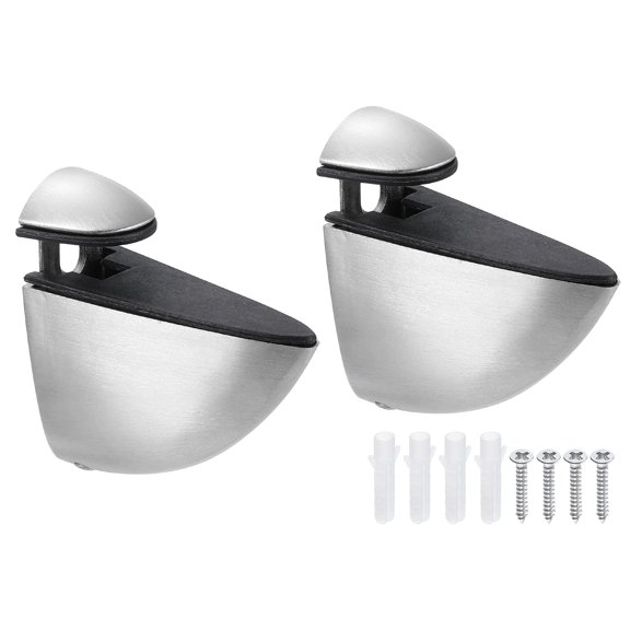 2Pcs Glass Shelf Bracket, Glass Shelf Holder Support Wall Mount Brushed Adjustable Shelves Clamp for 3-16mm(0.12"-0.63") Glass, Silver