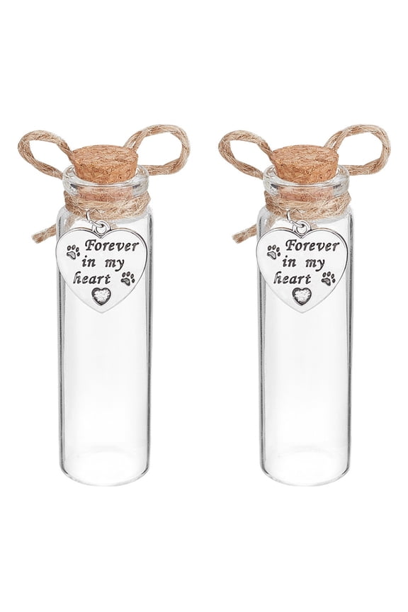 2Pcs Glass Tube Wishing Bottle with Heart Pendants and Cork Stopper for Pet Clear 7.9cm Capacity: 28ml(0.95fl. oz)