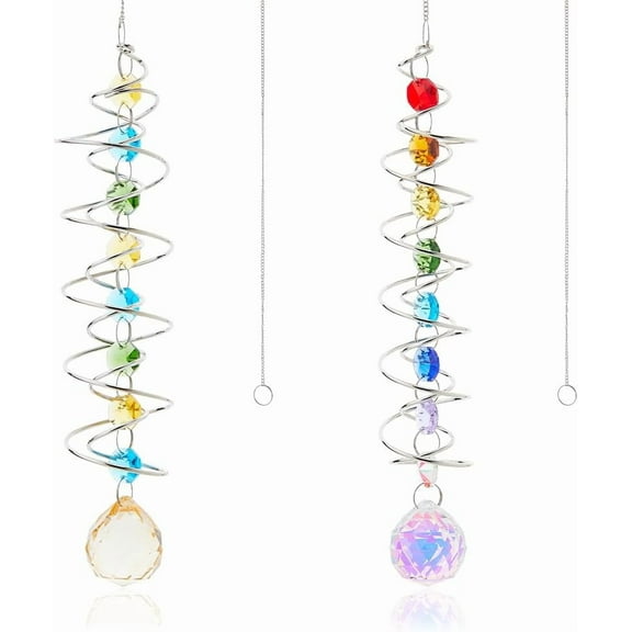 2Pcs Glass Wind Chime 2 Colors Gazing Ball Spiral Tail Decorative Sun Catchers with Beads for Indoor Outdoor Garden Windowsill Bedroom Decoration for diy