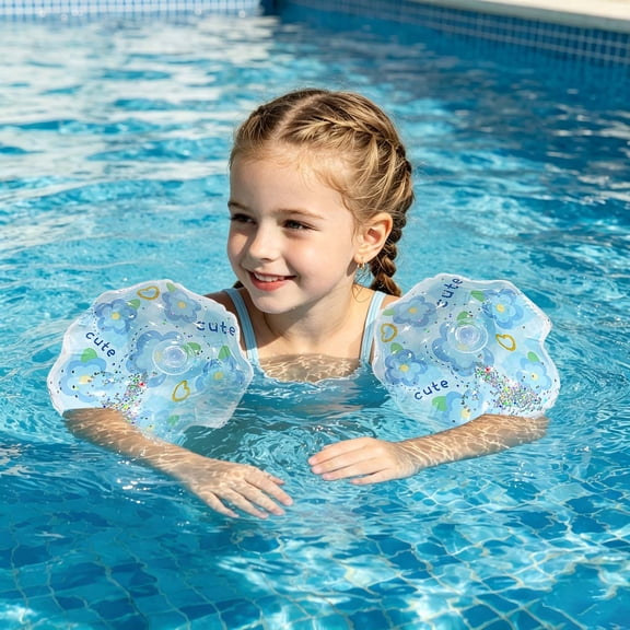 2Pcs Glitter Gradient Inflatable Swim Arm Bands Sequined Pool Floaties For Swimming Training Water Activities(Blue-26Cm)