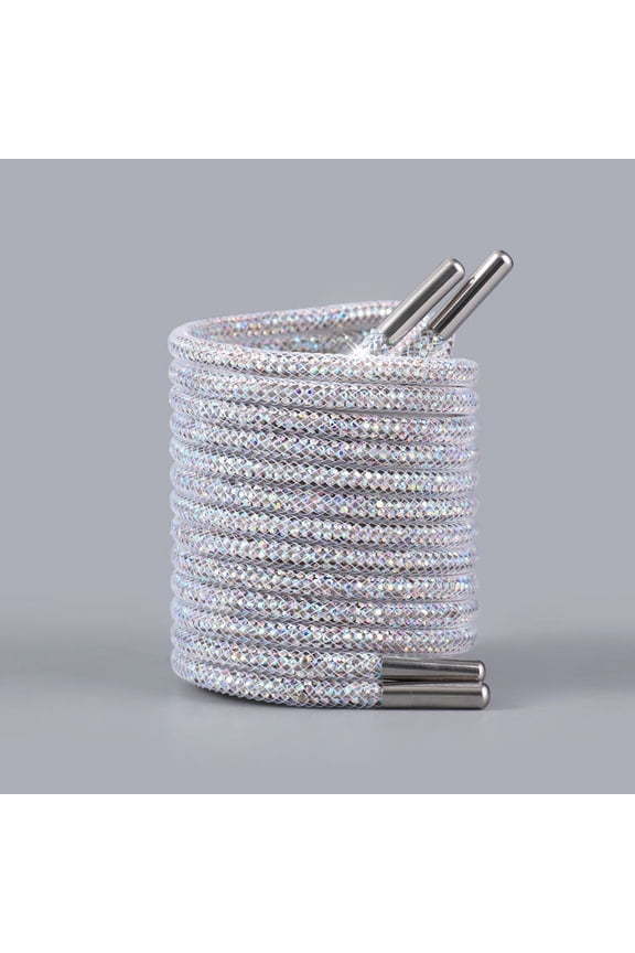 2Pcs Glitter Rhinestone Rope with Net, Sparkly Crystal Shoe Laces, Bling Round Drawstring Cords Replacement for Hoodies Sweatpants Shorts Shoes Bags Accessories - 47 inch / 120 CM