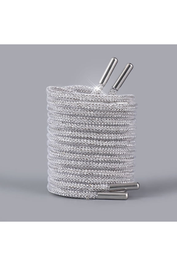 2Pcs Glitter Rhinestone Rope with Net, Sparkly Crystal Shoe Laces, Bling Round Drawstring Cords Replacement for Hoodies Sweatpants Shorts Shoes Bags Accessories - 47 inch / 120 CM