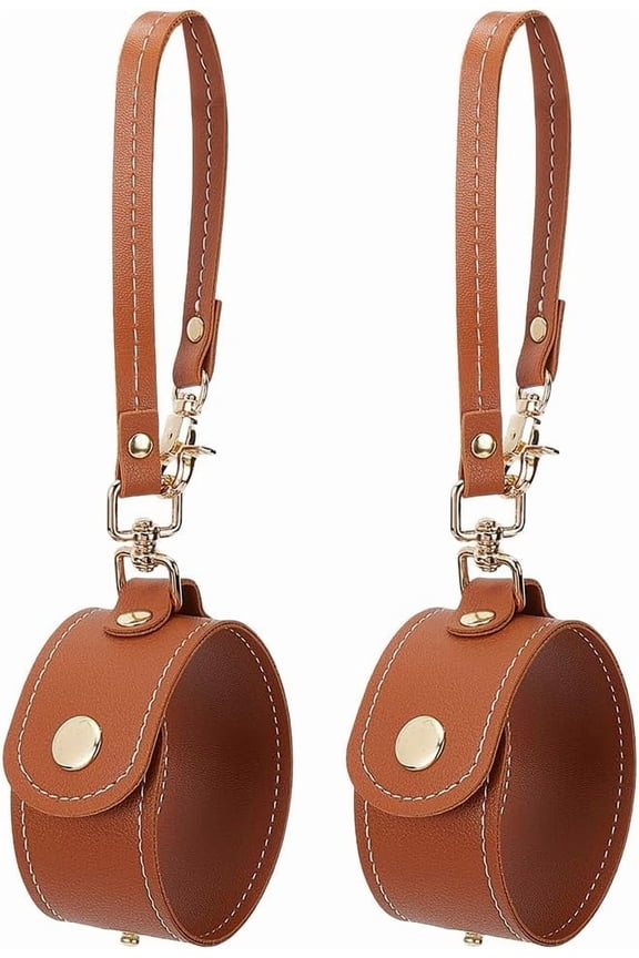 2Pcs Glove Clip Strap Brown PU Leather Vintage Gloves Bag Wrist Leash Handcuffs Waistband Holders with Alloy Clasp