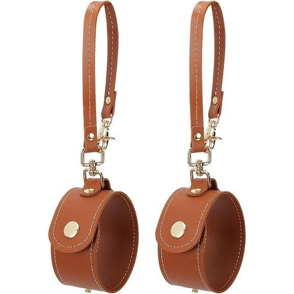2Pcs Glove Clip Strap Brown PU Leather Vintage Gloves Bag Wrist Leash Handcuffs Waistband Holders with Alloy Clasp