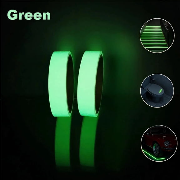 2Pcs Glow in the Dark Tape 19.68Ft, High Bright Long Lasting Photoluminescent Tape for Safety Marking, Stairs, Walls, Exit Signs, DIY Crafts, Halloween Christmas Decoration, Green
