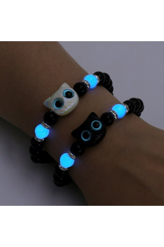 2Pcs Glow-in-the-dark Cute Black and White Cat Light Luxury bracelet