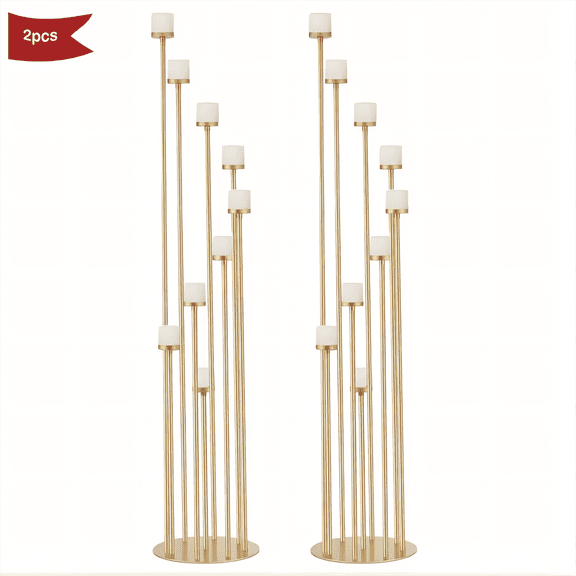 2Pcs Gold 9 Arm Candle Holder, 46.3inch Floor Candelabra Tall Candlestick Holder for Wedding Home Christmas Halloween Party Decoration