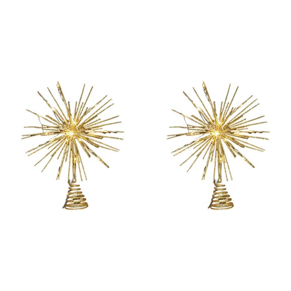 2Pcs Gold Christmas Tree Topper 3D Burst Exploding Star, Battery Operated Lighted Starburst Topper with 19 Twinkle Lights, Mid Century Retro Holiday Tree Decoration 7.9x9.8 Inch