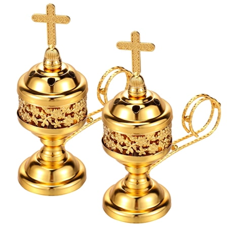 2Pcs Gold Church Incense Burner Metal Frankincense Charcoal Incense Stand Compact Holder for Yoga Spa Home Decor Church