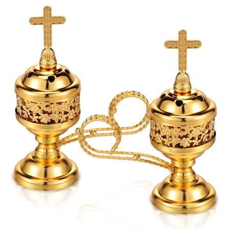 2Pcs Gold Church Incense Burner Metal Frankincense Charcoal Incense Stand Compact Holder for Yoga Spa Home Decor Church