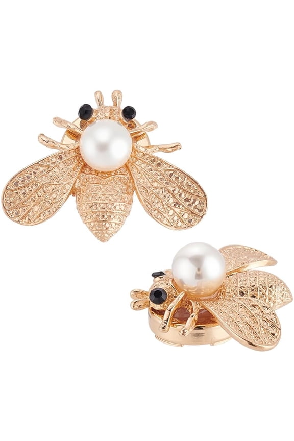 2Pcs Gold Cufflinks for Men Bees Cufflinks Tuxedo Buttons with Pearl Alloy Button Cover for Men No Sewing Buttons for Dress Shirt