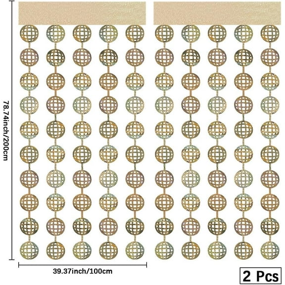 2Pcs Gold Disco Ball Foil Curtain 70s Party Fringe Hanging Streamers Backdrop Plastic Glitter Metallic Photo Booth Decoration for Wedding Bachelorette Birthday New Years Preppy Bday