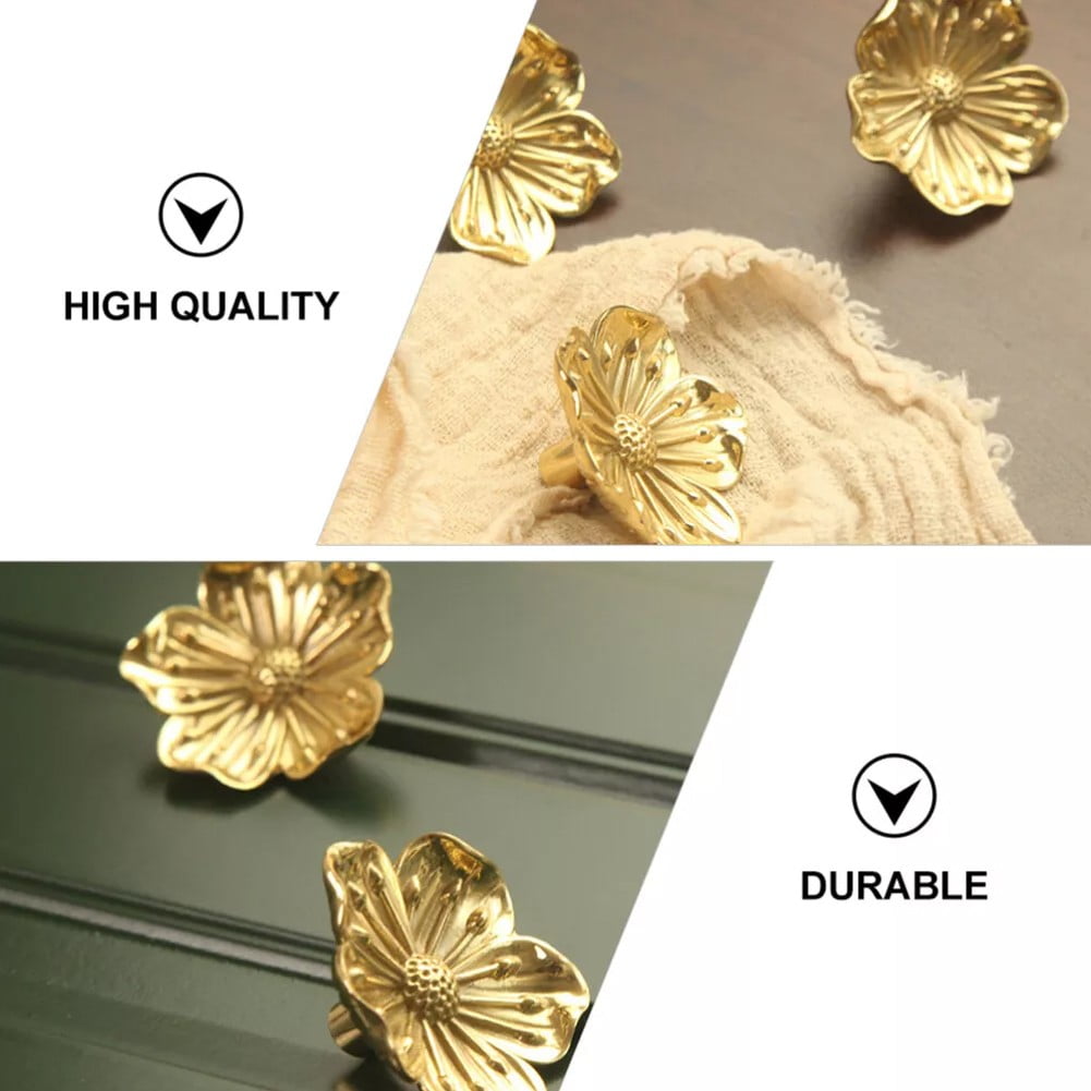 2Pcs Gold Flower Kitchen Cabinet Knobs Solid Brass Dresser Drawer Handles  Pulls Fangkenuo - Walmart.com