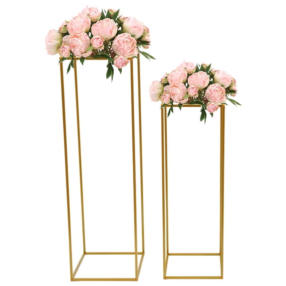 2Pcs Gold Flower Rack Metal Geometric Column Stand Wedding Backdrop Decor Welding, Spray Painting Iron, Plastic Floortanding
