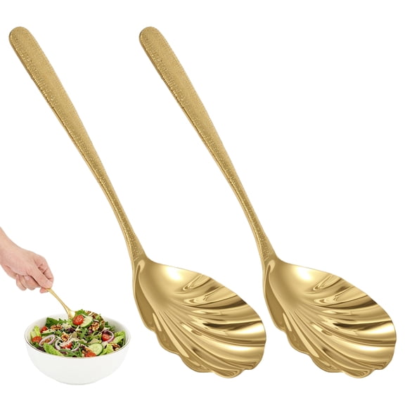 2Pcs Gold Large Serving Spoons Stainless Steel Catering Serving Utensils for Party Buffet Banquet Dinner and Kitchen Cooking