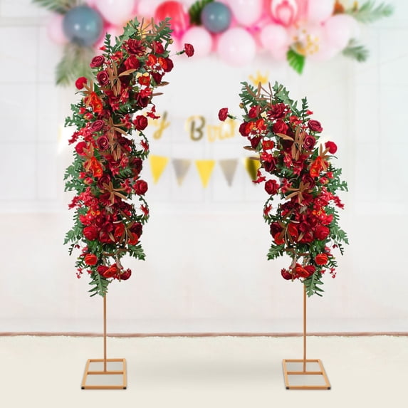2Pcs Gold Metal Wedding Arch Stand Curved Top Arch Balloon Flower Backdrop Stands Party