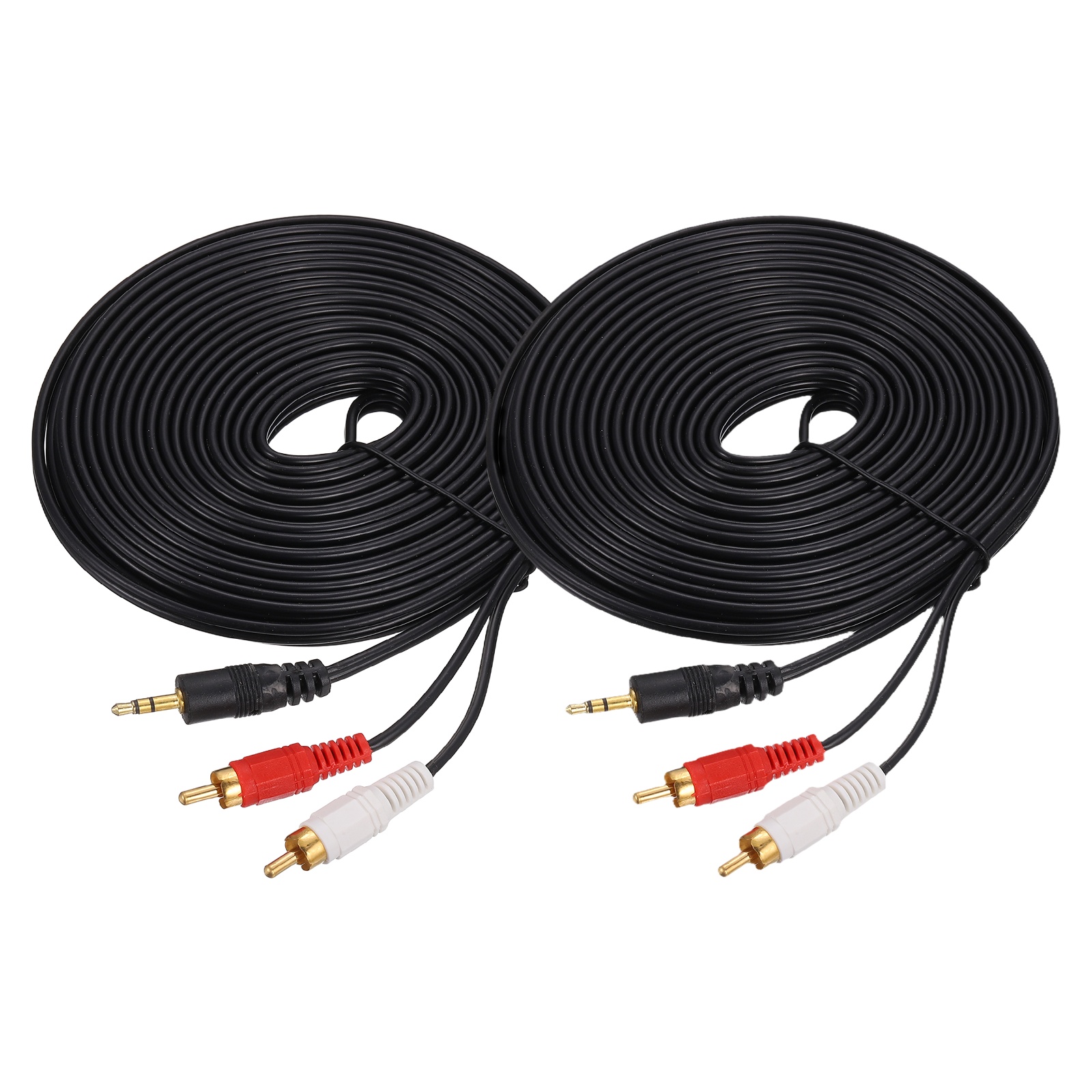 2Pcs Gold Plating TRS 3.5mm Male to 2RCA Jack Cable, 10M(11 Yard) Copper Core 3mm Audio AUX Cable
