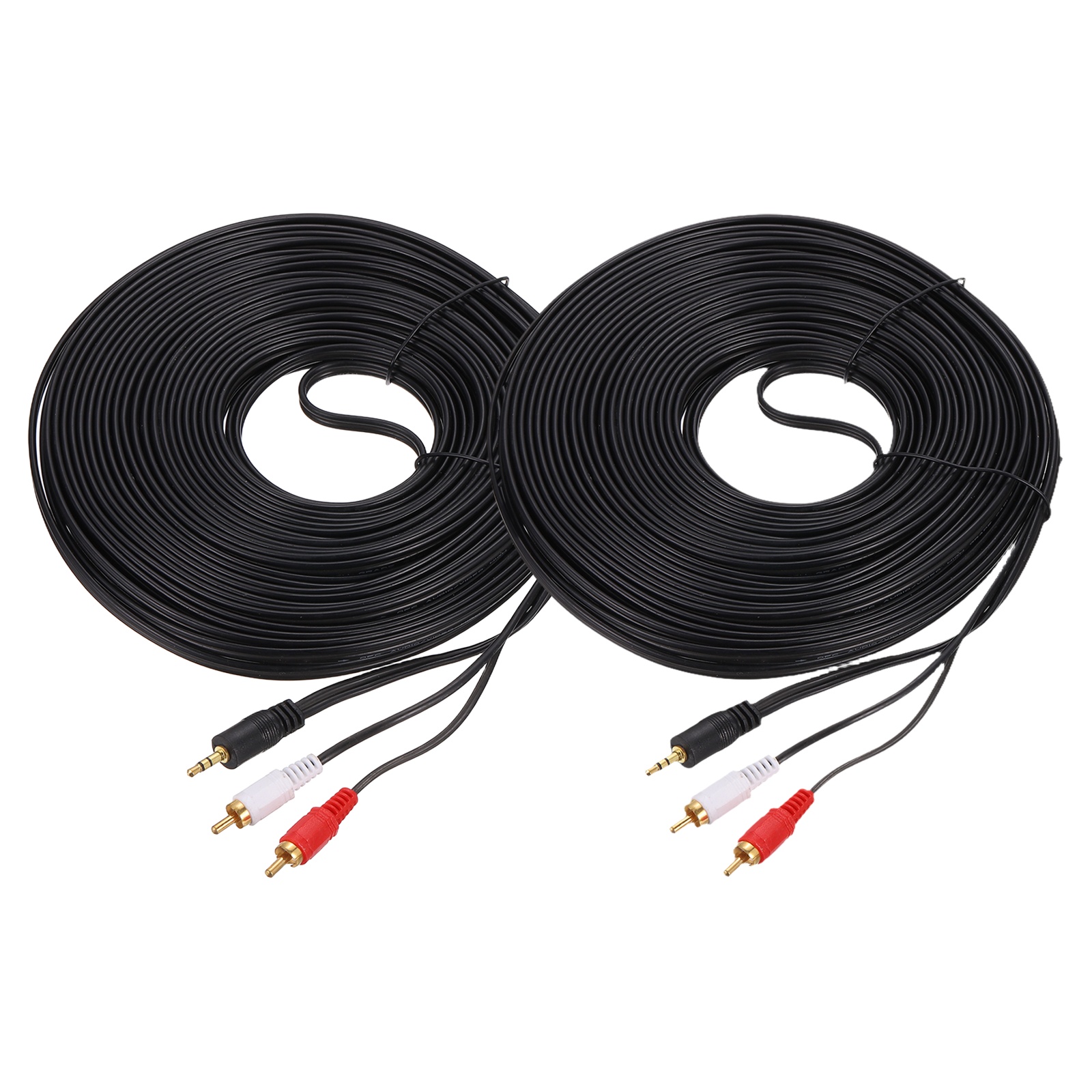 2Pcs Gold Plating TRS 3.5mm Male to 2RCA Jack Cable, 20M(22 Yard) Copper Core 3mm Audio AUX Cable