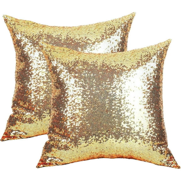 2Pcs Gold Silver Pillows Sequins Decorative Pillows,18"x18" Textile Glitter Sequins Square Solid Throw Pillow Covers Cushion Case Hidden Zipper Design for Home Decoration Bed Living Room Party Wedding