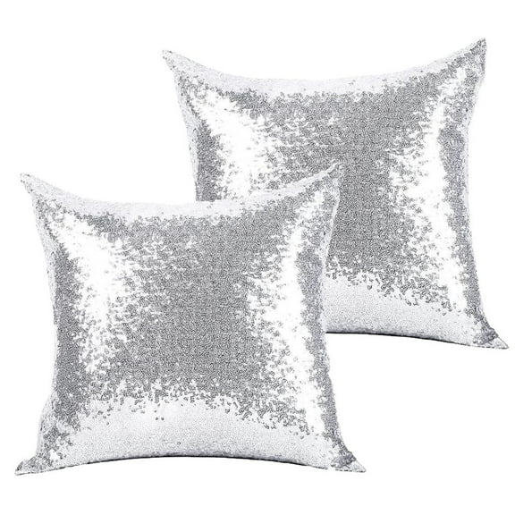 2Pcs Gold Silver Pillows Sequins Decorative Pillows,18"x18" Textile Glitter Sequins Square Solid Throw Pillow Covers Cushion Case Hidden Zipper Design for Home Decoration Bed Living Room Party Wedding