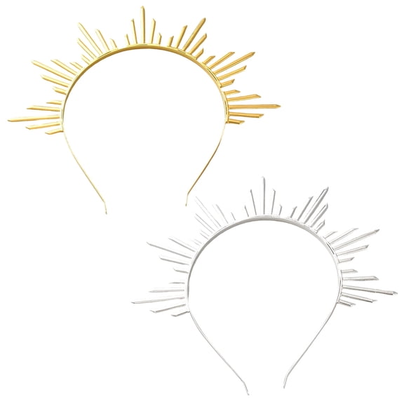2Pcs Gold Silver Sun Goddess Halo Renfaire Sunburst Zip Tie Spikes Angel Celestial Headband Renaissance Cosplay Costume Headpiece Hair Bands