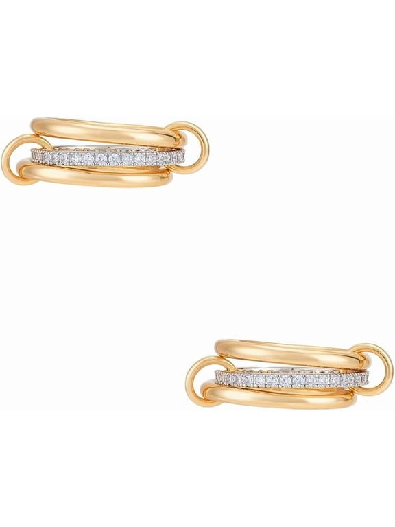 2Pcs Gold Stackable Rings for DIY Women 3 Rings Set Stainless Steel Cubic Zirconia Finger Rings Multi-Link Connected Rings Metal Dainty Fashion Ring for DIY Lovers Jewelry Gifts