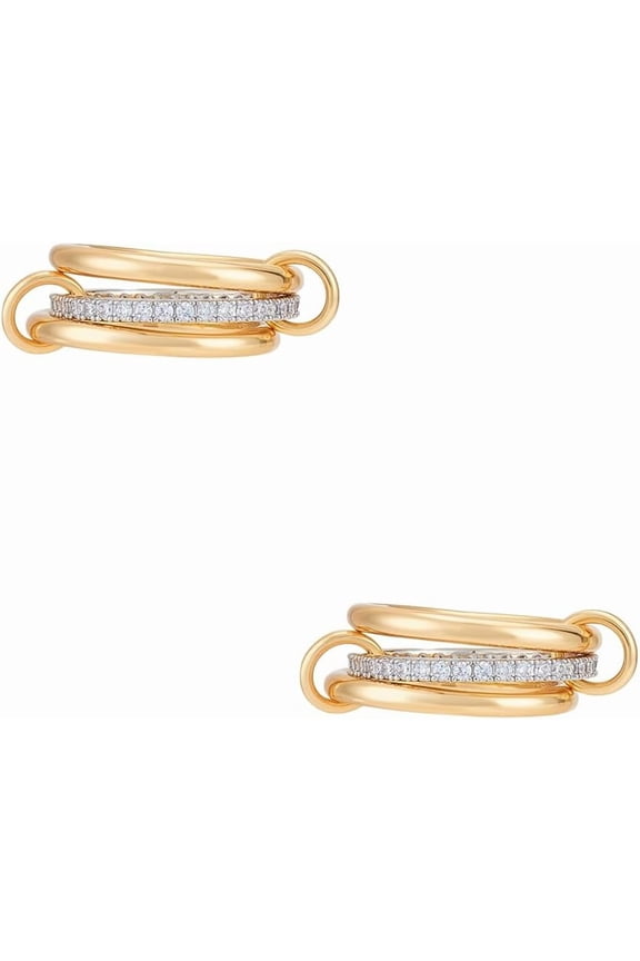 2Pcs Gold Stackable Rings for Women 3 Rings Set Stainless Steel Cubic Zirconia Finger Rings Multi-Link Connected Rings Metal Dainty Fashion Ring for Lovers Jewelry Gifts Colorful