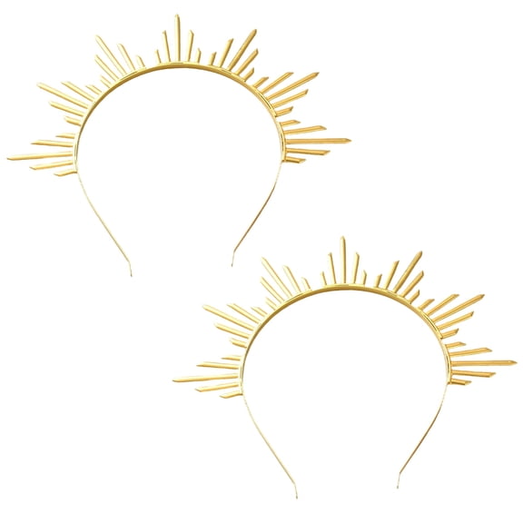 2Pcs Gold Sun Goddess Halo Renfaire Sunburst Zip Tie Spikes Angel Celestial Headband Renaissance Cosplay Costume Headpiece Hair Bands