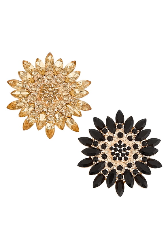 2Pcs Gold and Black Rhinestone Flower Brooch Pin Large Flower Brooch Lapel Pins Rhinestone Sunflower Brooch Pin