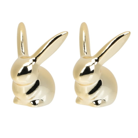 2Pcs Golden Ceramic Bunny Easter Ornament Table Ornament for Easter Desktop Decor