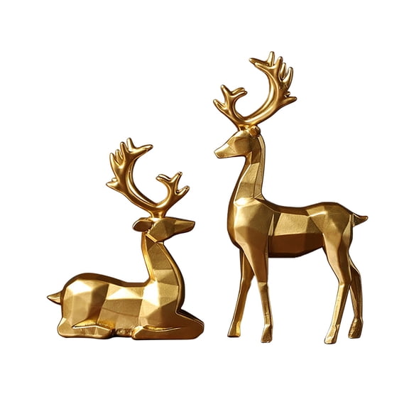 2Pcs Golden Deer Ornaments, Christmas Reindeer Figurines, Resin Elk Sculpture, Handicrafts Scaled Down Deer Statue for Table Centerpiece Home Living Room Office Decor