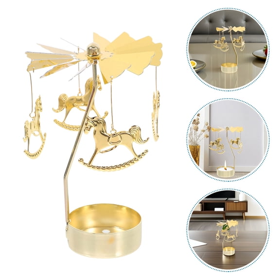 YOSADIER Golden Metal Carousel Decorative Candlestick for Christmas - 2Pcs