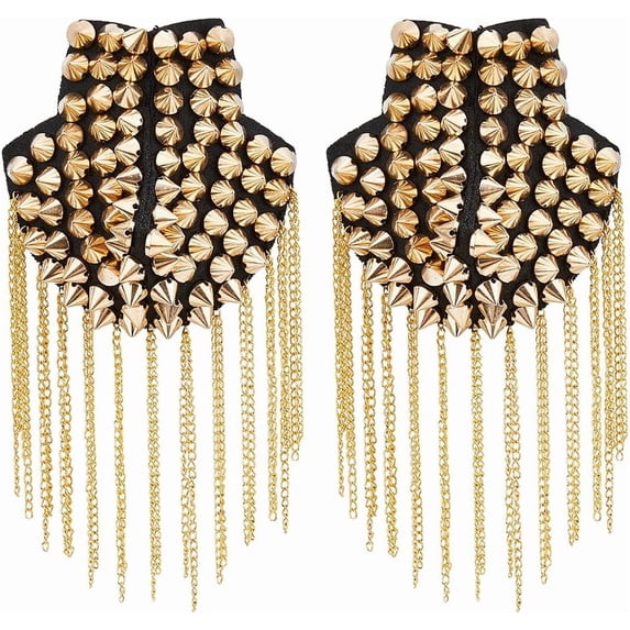 2Pcs Golden Rivet Tassel Epaulets Detachable Punk Style Chain Tassel ...