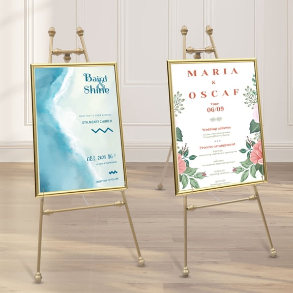2Pcs Golden Wedding Easel Stand Art Exhibition Car Show Gold Frame Display Stand 50*62*118cm for Weddings, Celebrations, Parties
