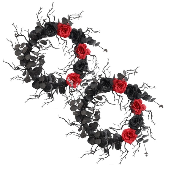 2Pcs Gothic Halloween Door Rose Wreath Halloween Wreath With Twigs And Bats For Front Door Gothic Decorative Hanging Ornament For Indoor Outdoor Window Wall Party Festive Display Wreath