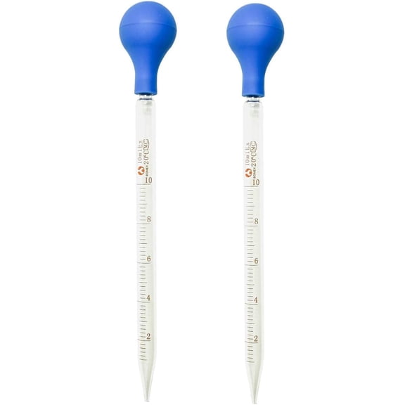 2Pcs Graduated 10ml Glass Dropper with Suction Bulb, Calibrated Pipettes - Approx 8"