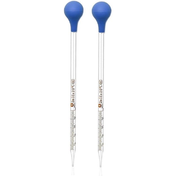 2Pcs Graduated 2ml Glass Dropper with Suction Bulb, Calibrated Pipettes - Approx 8"